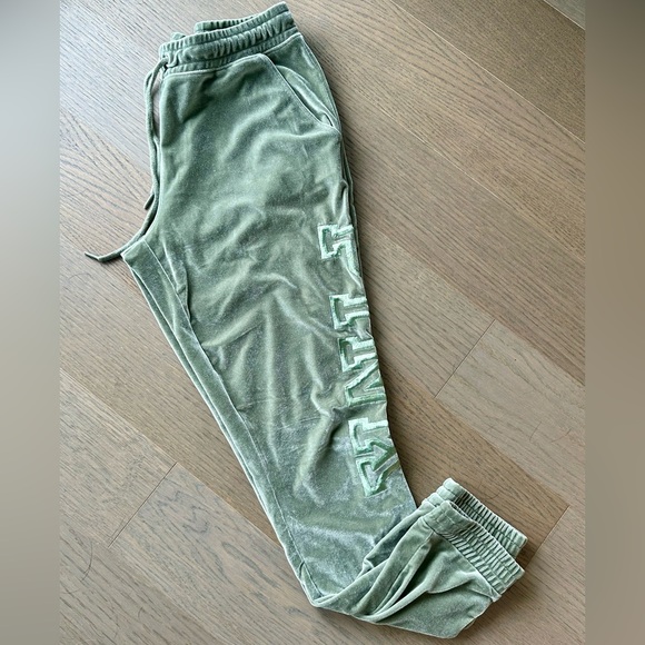 PINK light olive green velvet track pants - Picture 1 of 4